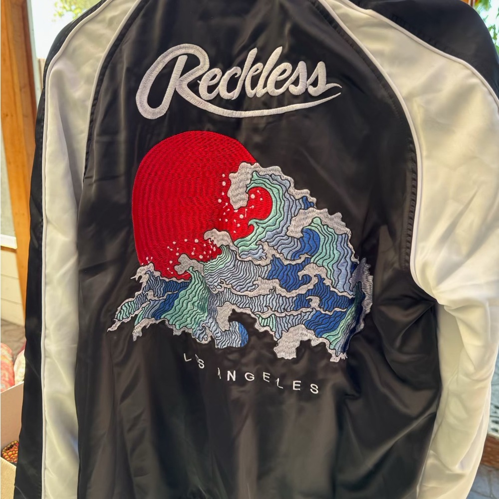 Young & Reckless Black and White rising sun wave Bomber Jacket